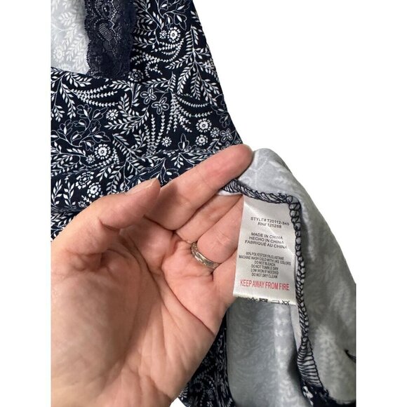 Tahari Lace V-Neck Pajama Top Navy Blue Large - Picture 3 of 4